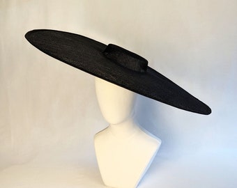 23.5" Extra Large Black Hat Base Sinamay Straw Wide Brim Hat Form for DIY Derby Hat Millinery Supply Round Shape Not Ready to Wear