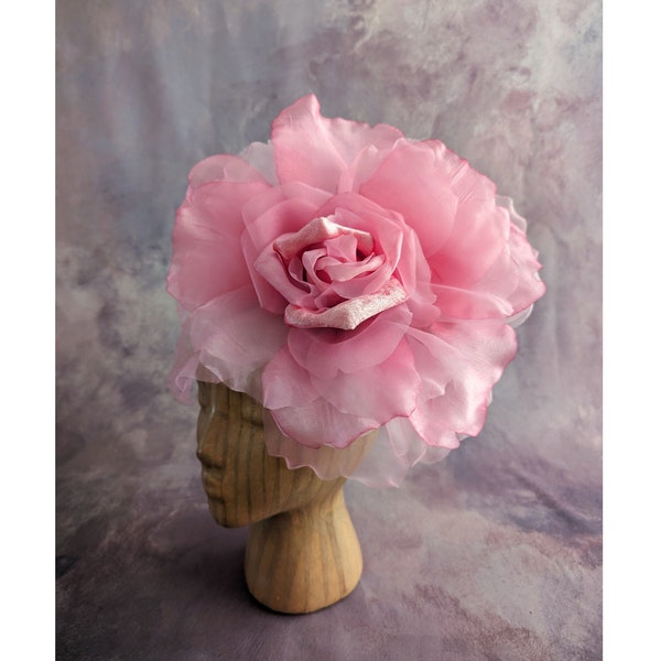 Large 12" Silk and Velvet Pink Rose for Hats Gowns Home Dec Fascinators Not Ready to Wear