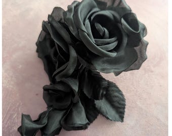 Black Silk Roses and Buds Cluster for Hats, Gowns Handmade Millinery Flowers NOS