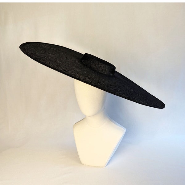 23.5" Extra Large Black Hat Base Sinamay Straw Wide Brim Hat Form for DIY Derby Hat Millinery Supply Round Shape Not Ready to Wear