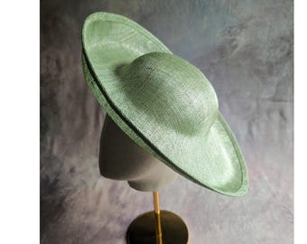 15" Light Green Hat Base Sinamay Straw Hatinator Form with Headband Sleeve DIY Millinery Supply Not Ready to Wear