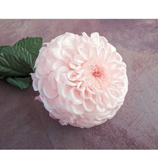 Große 4,5 "Pale Pink Dahlie Pom Pom Seidenblume NOS Millinery Langer Stiel für Hüte Fascinators Blumenarrangements