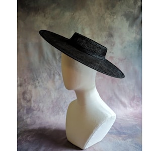 15" Black Hat Base Sinamay Straw Round Boater Shape Hatinator Form with Sleeve for Headband DIY Millinery Supply Not Ready to Wear