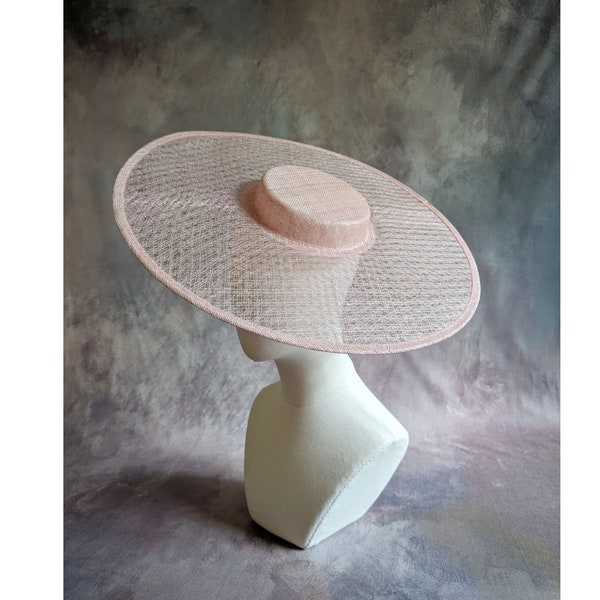 17.25" Pale Pink Cartwheel Hat Base Blush Woven Sinamay Straw Wide Hat Form for DIY Millinery Supply Round Shape Not Ready to Wear