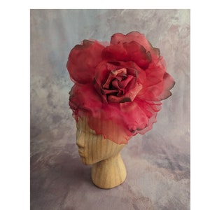 Large 12&quot; Red Shaded Silk and Velvet Rose Millinery Flower for Hats Gowns Home Dec Fascinators Not Ready to Wear