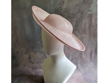 15" Pale Pink Hat Base Rose Petal Sinamay Straw Upturned Round Brim Hatinator Form for DIY Derby Hat Millinery Supply Not Ready to Wear