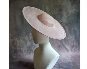 15" Rose Petal Pink Cartwheel Hat Base Sinamay Straw Wide Brim Round Hatinator Form for DIY Derby Hat Millinery Supply Not Ready to Wear