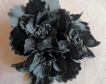 Handmade Black Velvet and Silk Millinery Flowers for Hats, Fascinators, Gowns, Costumes