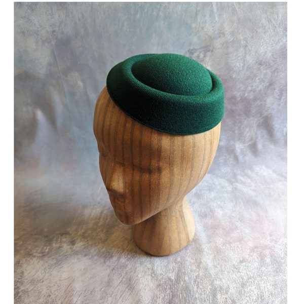 Dark Green Pillbox Style Faux Wool Felt Fascinator Base for DIY Hat Projects Millinery Supply Not Ready to Wear
