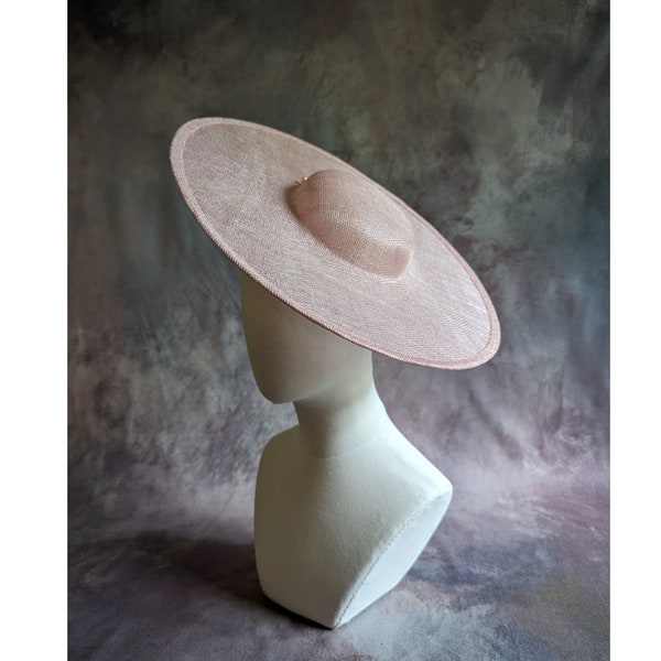 15" Rose Petal Pink Cartwheel Hat Base Sinamay Straw Wide Brim Round Hatinator Form for DIY Derby Hat Millinery Supply Not Ready to Wear