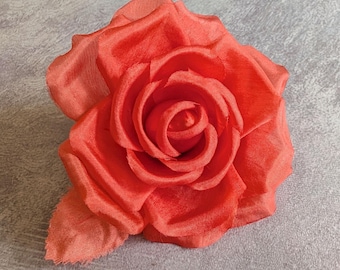 4" Dark Orange Rose Silk Millinery Flower CLEARANCE SALE MR-21