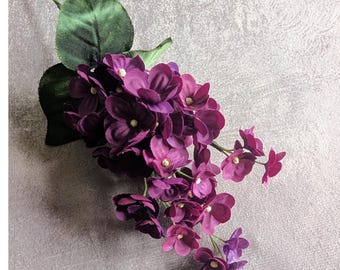 Vintage Lilacs Burgundy Shaded Millinery Flowers with Leaves from Germany for Hats Fascinators, Crafts