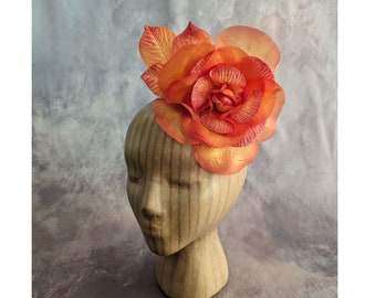 6.5" Orange Ombre Silk and Velvet Rose Millinery Flower for Hats Fascinators Gowns Costumes