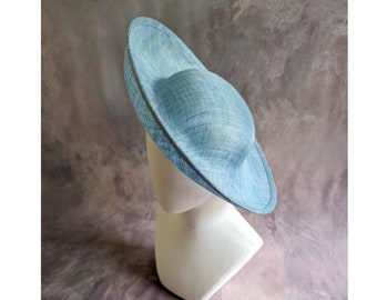 15" Light Blue Hat Base Sinamay Straw Upturned Round Brim Hatinator Form with Headband Sleeve DIY Millinery Supply Not Ready to Wear