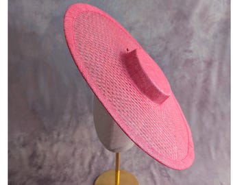 17.25" Hot Pink Cartwheel Hatinator Base Woven Sinamay Hat Form for DIY Millinery Supply Round with Sleeve for Headband Not Ready to Wear