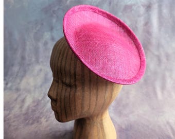 8" Cerise Pink Saucer Fascinator Base Contoured Sinamay Straw Hatinator Form for DIY Millinery Supply  Round Shape Not Ready to Wear
