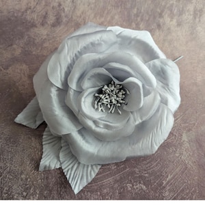 6.5&quot; Pale Gray Silk Rose for Hats Fascinators Millinery Flower NOS