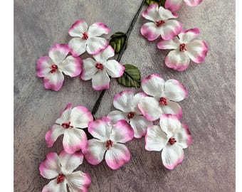 Hot Pink Shaded Dogwood Flowers Spray of One Dozen 3" Blossoms on Branch NOS for Millinery Hats Home Decor Floral Arrangements Crafts