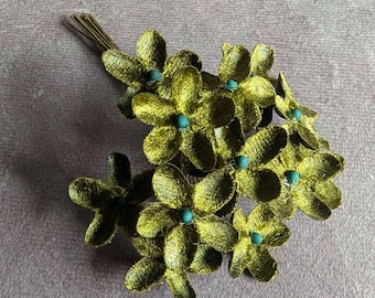 Velvet Forget Me Nots Olive Green Millinery Flowers One Dozen 1" Blossoms for Hats Crafts
