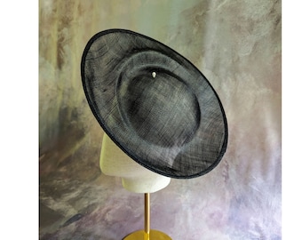 Black Saucer Hat Base Contoured Sinamay Straw Fascinator Hatinator Form Millinery Supply 12 Inch Round Shape Upturned Brim Not Ready To Wear