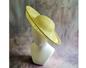 15" Citron Yellow Hat Base Sinamay Straw Upturned Brim Hatinator Form for DIY Derby Hat Millinery Supply Round Shape Not Ready to Wear