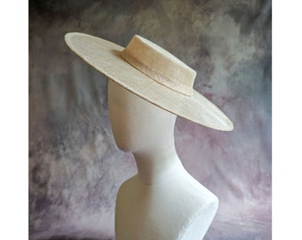 15" Hat Base Natural Sinamay Straw Wide Brim Round Boater Shape Hatinator Form for DIY Derby Hat Millinery Supply Not Ready to Wear