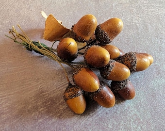 Vintage Acorns Millinery Fruit Bunch of 14 NOS Germany Lacquered Nuts for Hats Crafts