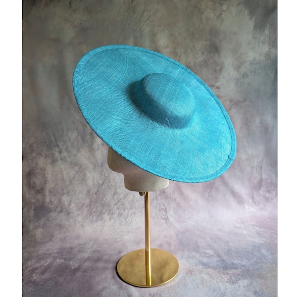 15" Turquoise Cartwheel Hat Base Sinamay Straw Wide Brim Round Hatinator Form for DIY Derby Hat Millinery Supply Not Ready to Wear