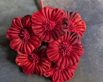Velvet Millinery Flowers Deep Red Shaded Poppies Yo Yo for Hats, Fascinators, Crafts 2FN0035OR1