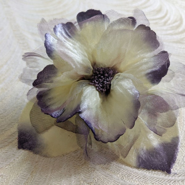 Purple Cream Ombre Silk and Velvet Millinery Flower European Handmade NOS for Hats Gowns Sash Fascinators