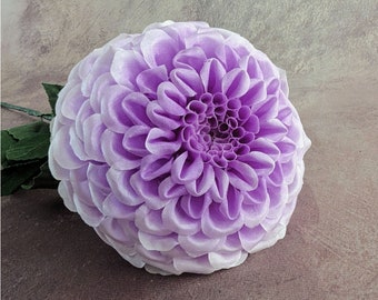 Large 4.5" Purple Shaded Dahlia Pom Pom Long Stem Silk Flower Long Stem NOS Millinery for Hats Fascinators Floral Arrangements