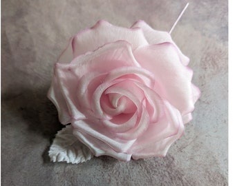 4" Pale Pink Silk Millinery Rose Lavender Edge for Hats Fascinators Wedding Dress Brooch 3FN009PL