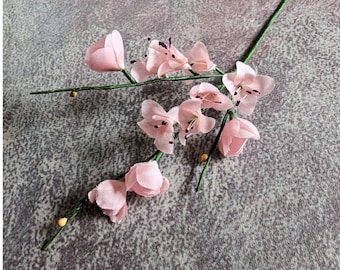 Vintage Tiny Millinery Cherry Blossom Spray of Peachy Pink Flowers NOS Small Size for Hats  Crafts 4FV0157P