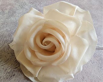 Dark Ivory Bone Silk Rose for Hats Fascinators 4" Millinery Flower MR17