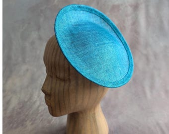 8" Turquoise Blue Saucer Fascinator Base Contoured Sinamay Straw Hatinator Form for DIY Millinery Supply  Round Shape Not Ready to Wear