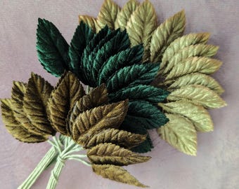 Small Velvet Leaves Dark Green, Olive. Green Shaded You Choose Millinery Leaves Bunch of 12 for Hats Fascinators Crafts