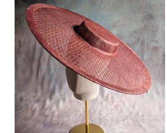 17.25" Redwood Cartwheel Hatinator Base Rusty Brown Sinamay Hat Form with Sleeve for Headband DIY Millinery Supply Not Ready to Wear