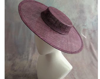 15" Hat Base Plum Sinamay Straw Round Boater Shape Hatinator Form with Headband Sleeve DIY Millinery Supply Not Ready to Wear