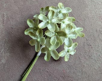 Velvet Forget Me Nots Pale Celadon Green Millinery Flowers One Dozen 1" Blossoms for Hats Crafts