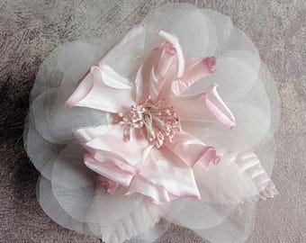 5" Silk and Organdy Rose Pale Pink Millinery Flower for Hats Fascinators