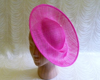 Fuchsia Pink Saucer Hat Base Sinamay Straw Fascinator Hat Form for DIY Millinery Supply 12 Inch Round Shape Upturned Brim Not Ready to Wear