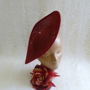 12&quot; Burgundy Hat Base Maroon Fascinator Hat Form for DIY Millinery Supply Teardrop Shape Buckram 30cm Wide Upturned Brim Not Ready To Wear