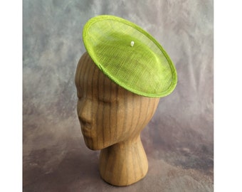 Lime Green Saucer Fascinator Base Contoured Sinamay Straw Hatinator Form for DIY Millinery Supply 8 Inch  Round Shape Not Ready to Wear