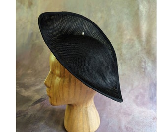 12&quot; Black Hat Base Fascinator Hatinator Form for DIY Millinery Supply Teardrop Shape Buckram 30cm Wide Upturned Brim Not Ready To Wear