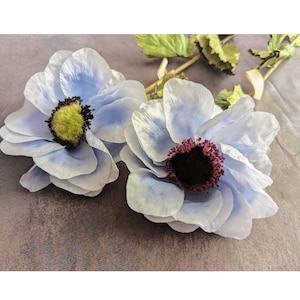 One 5&quot; Vintage French Anemone Light Blue Shaded Silk Millinery Flower NOS Green or Black Center for Hats Fascinators, Floral Arrangements