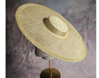17.25" Khaki Yellow Cartwheel Hatinator Base Sinamay Hat Form with Sleeve for Headband DIY Millinery Supply Not Ready to Wear