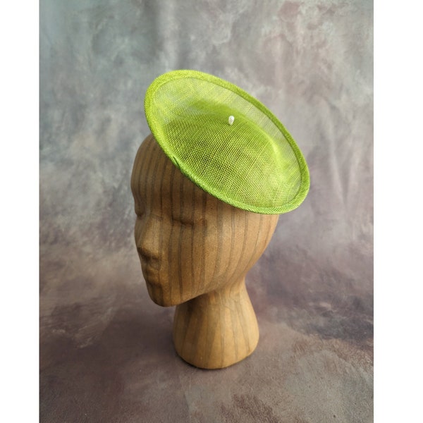 Lime Green Saucer Fascinator Base Contoured Sinamay Straw Hatinator Form for DIY Millinery Supply 8 Inch  Round Shape Not Ready to Wear