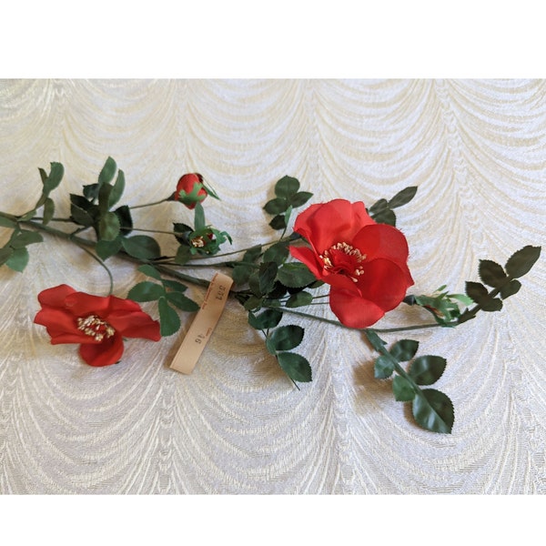 CLEARANCE SALE Large Vintage Wild Rose Spray of Red Millinery Flowers from Germany for Hats Fascinators, Floral Arrangements, Crafts NOS