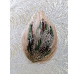 Vintage Tan Green Brown Feather Pad Millinery Decoration Hackle Feathers for Hats, Costumes, Crafts, Fly Tying FP01
