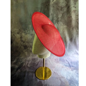 13" Red Saucer Base Contoured Sinamay Straw Hatinator Form for DIY Hat Millinery Supply Round Shape Upturned Brim Not Ready to Wear